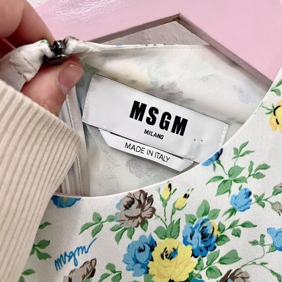 MSGM Italy Floral Short Sleeve White Dress Size IT 46/ Size L - Picture 3 of 8
